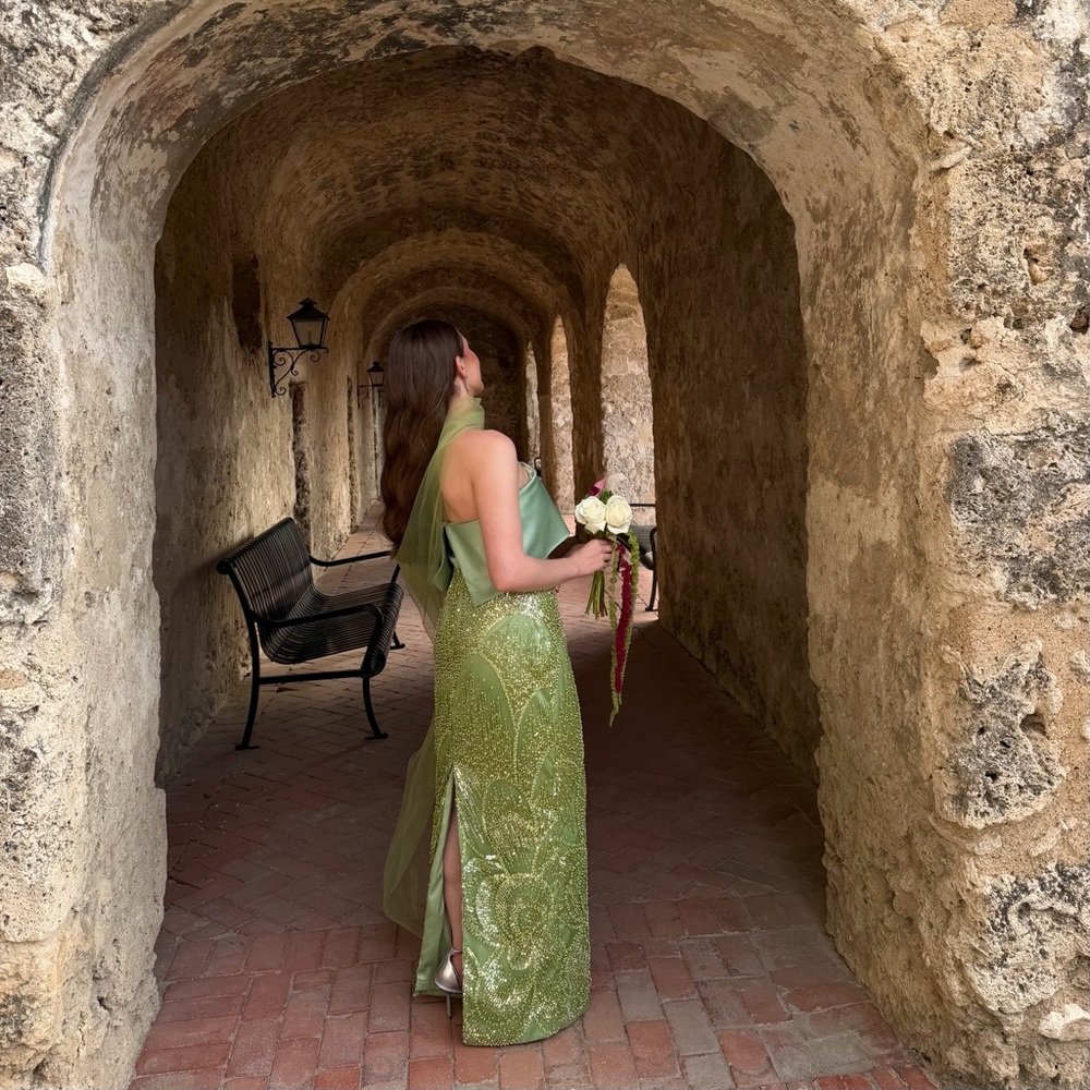 Custom Made Nora Parada Sequin Dress with Neck Scarf - Picture 3 of 5